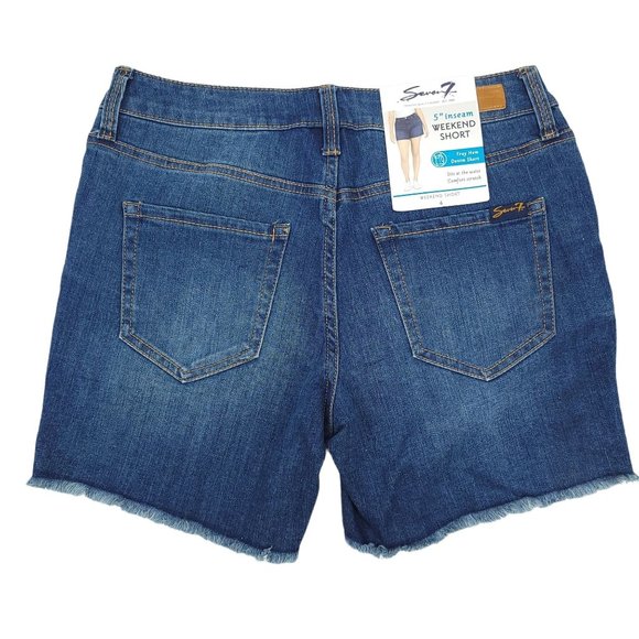 Seven7 Weekend Shorts Women Dark Wash Denim Jean Fray Hem 5" Inseam Stretch Sz 4 - Picture 2 of 10